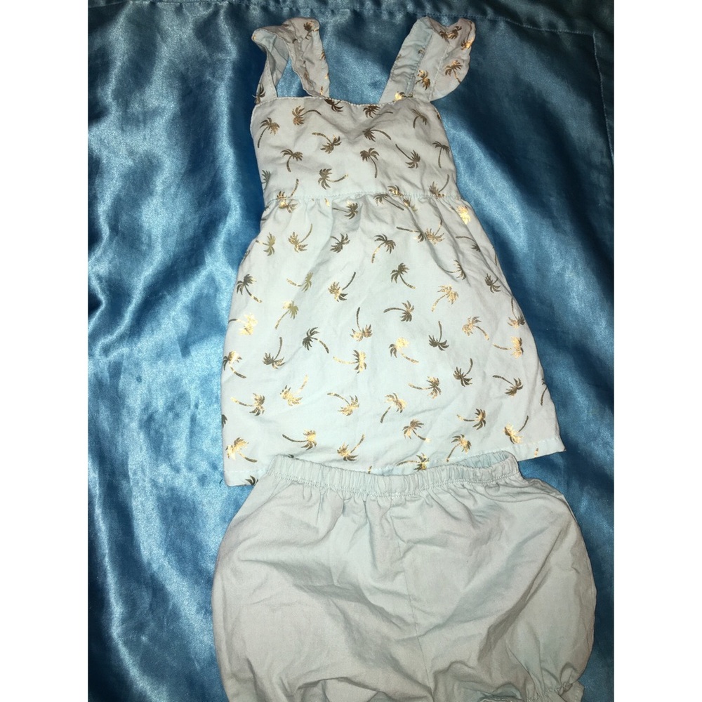 Criss cross blue dress with palm trees